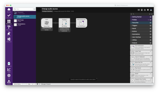 Flux "Change audio source" pour Alfred.