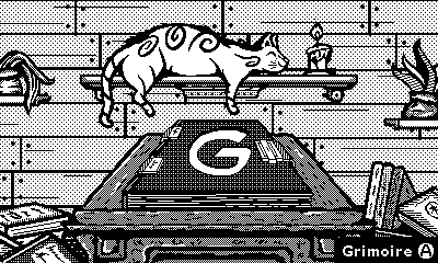 Le grimoire des sorts connus dans Spellcorked sur Playdate.