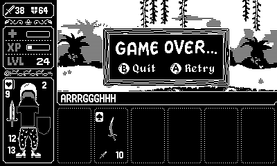 Game over Inventory Hero sur Playdate