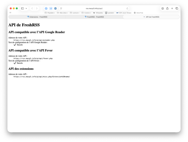 URL API de FreshRSS.