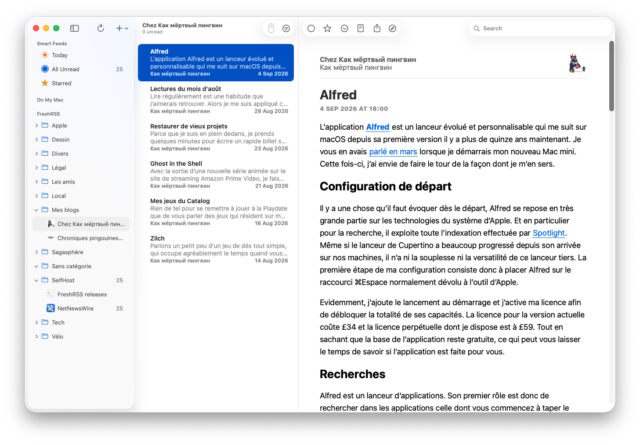Flux du blog dans NetNewsWire macOS.