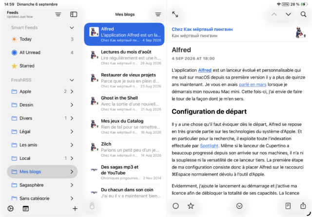 Flux du blog dans NetNewsWire ipadOS.