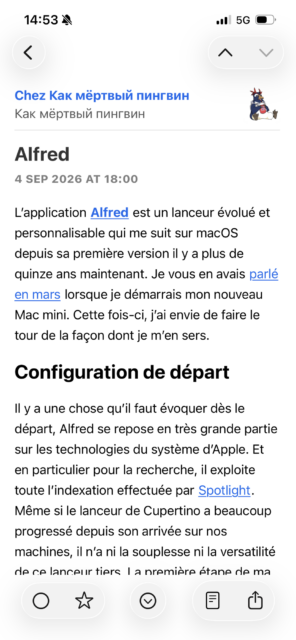 Flux du blog dans NetNewsWire iOS.