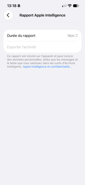 Rapport Apple Intelligence sur iOS